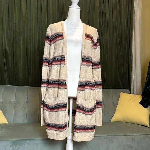 Eddie Bauer Striped Southwestern Pattern Long Cardigan Sweater - Picture 1 of 6